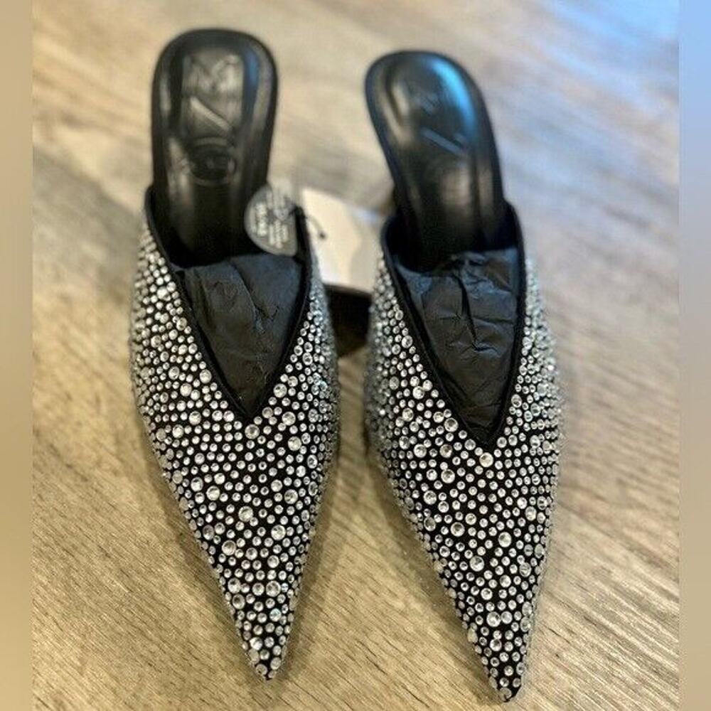 MANGO Crystal Rhinestone Mule Heels NWT Pointed Toe Kitten Heel Size 6.5 - Picture 12 of 16